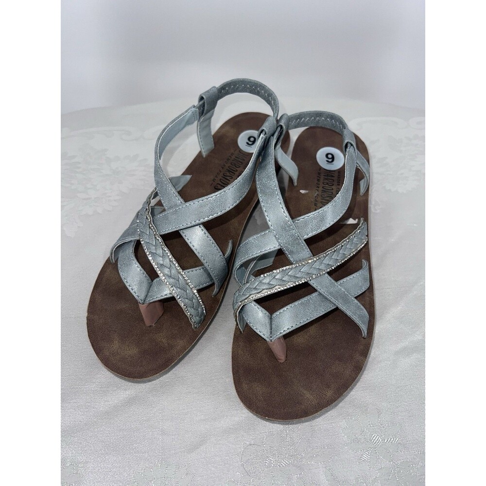 Harborsides Light Blue Metallic Strappy Sandals Size 9  Braided Rhinestones